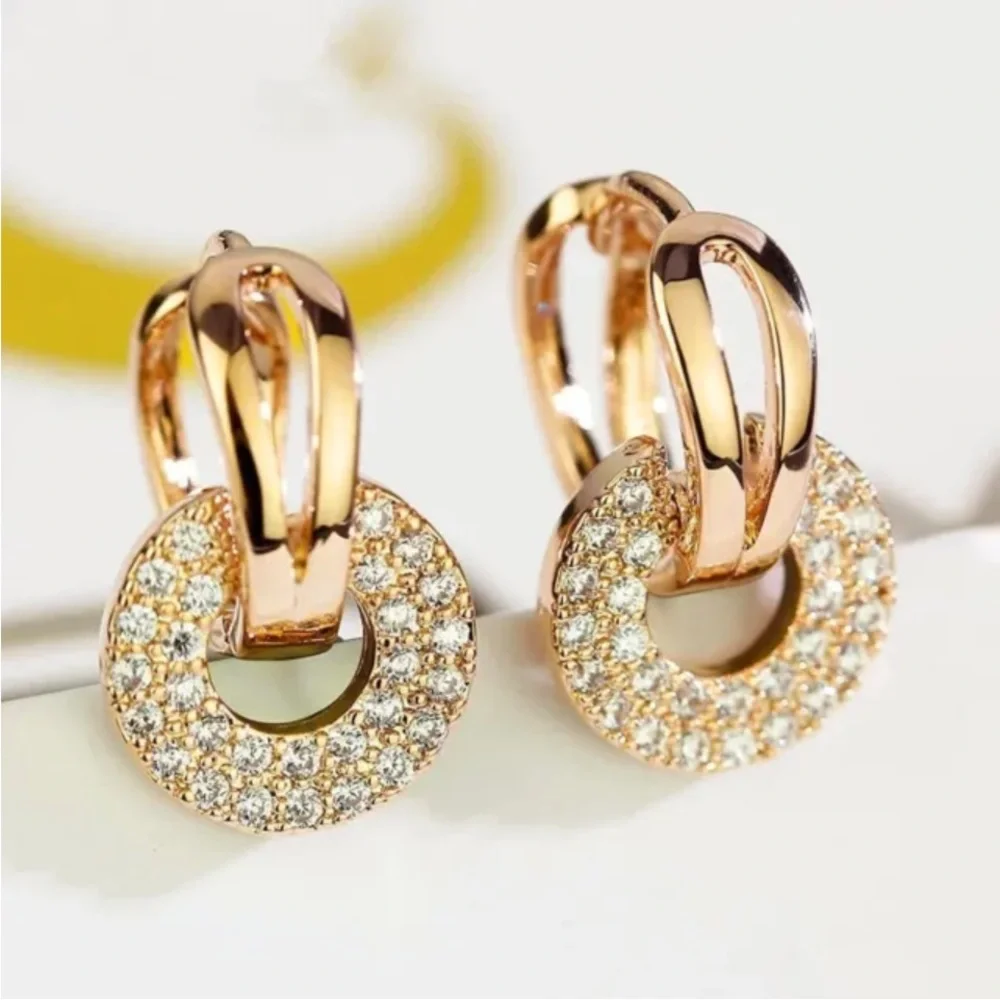 New 18k Yellow Gold Plated Diamond Earrings